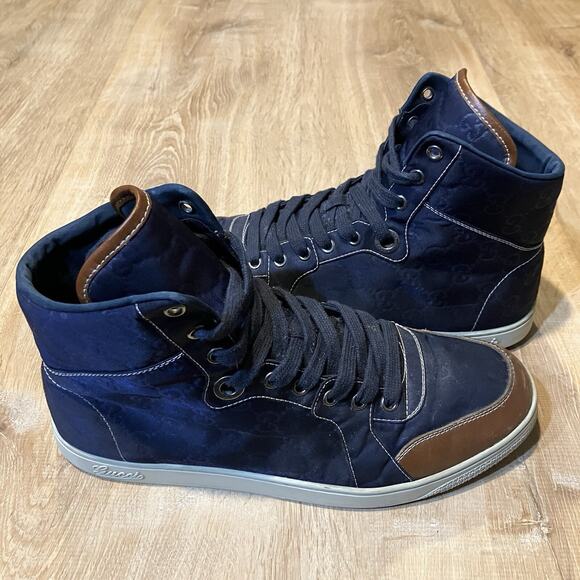 Gucci High Top Sneakers GG Blue Canvas Monogram CLEAN Logo 283484 Mens Size 8.5 main image 8